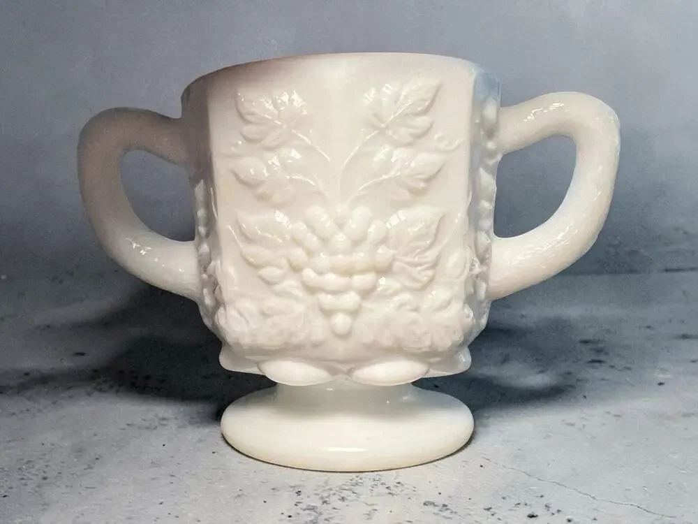 Vintage Westmoreland Milk Glass Paneled Grape Sugar Bowl Footed USA